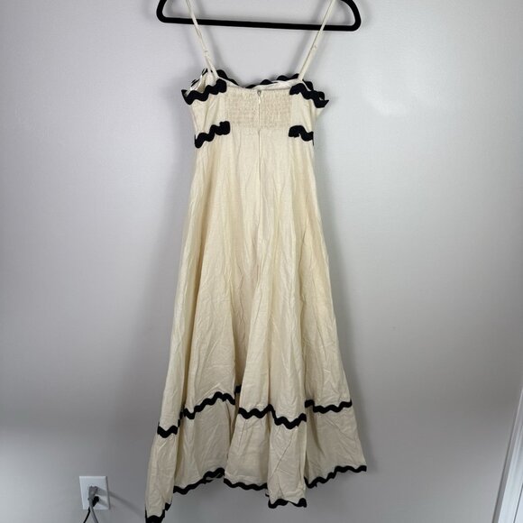 Petal & Pup Yana Maxi Dress Cream Black Cotton Tiered Trim Summer Midi Size S - Picture 11 of 12